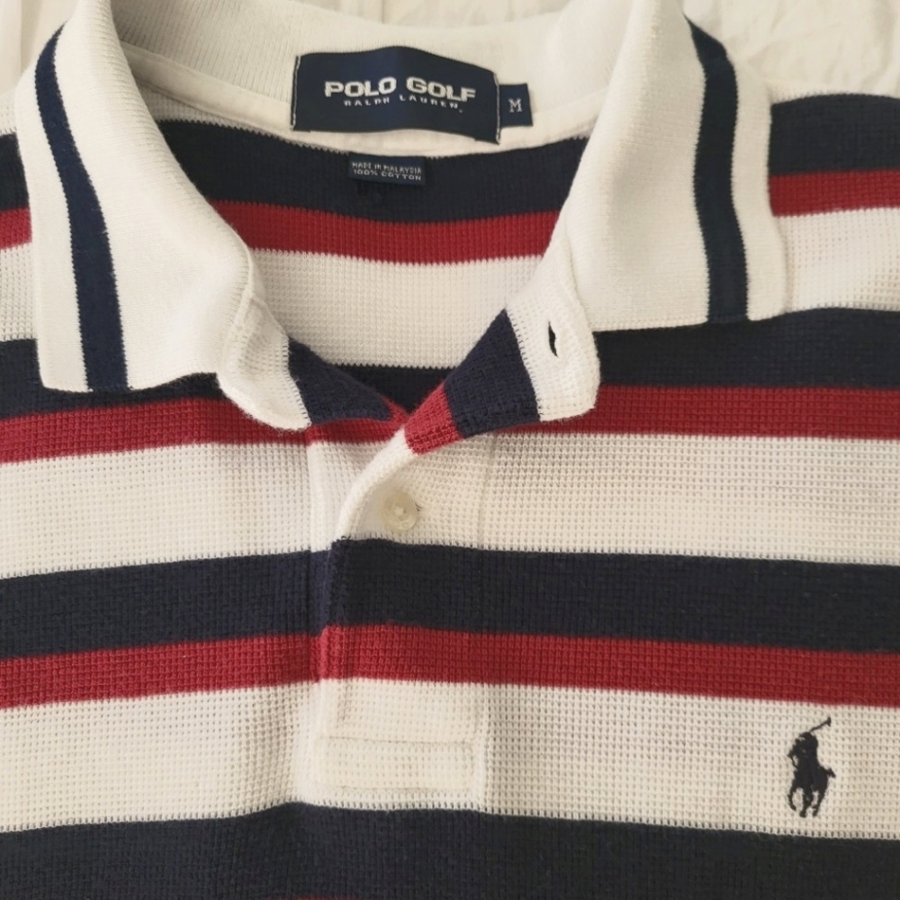 Vintage Polo Golf Ralph Lauren 100% Cotton Knit Striped Polo Shirt